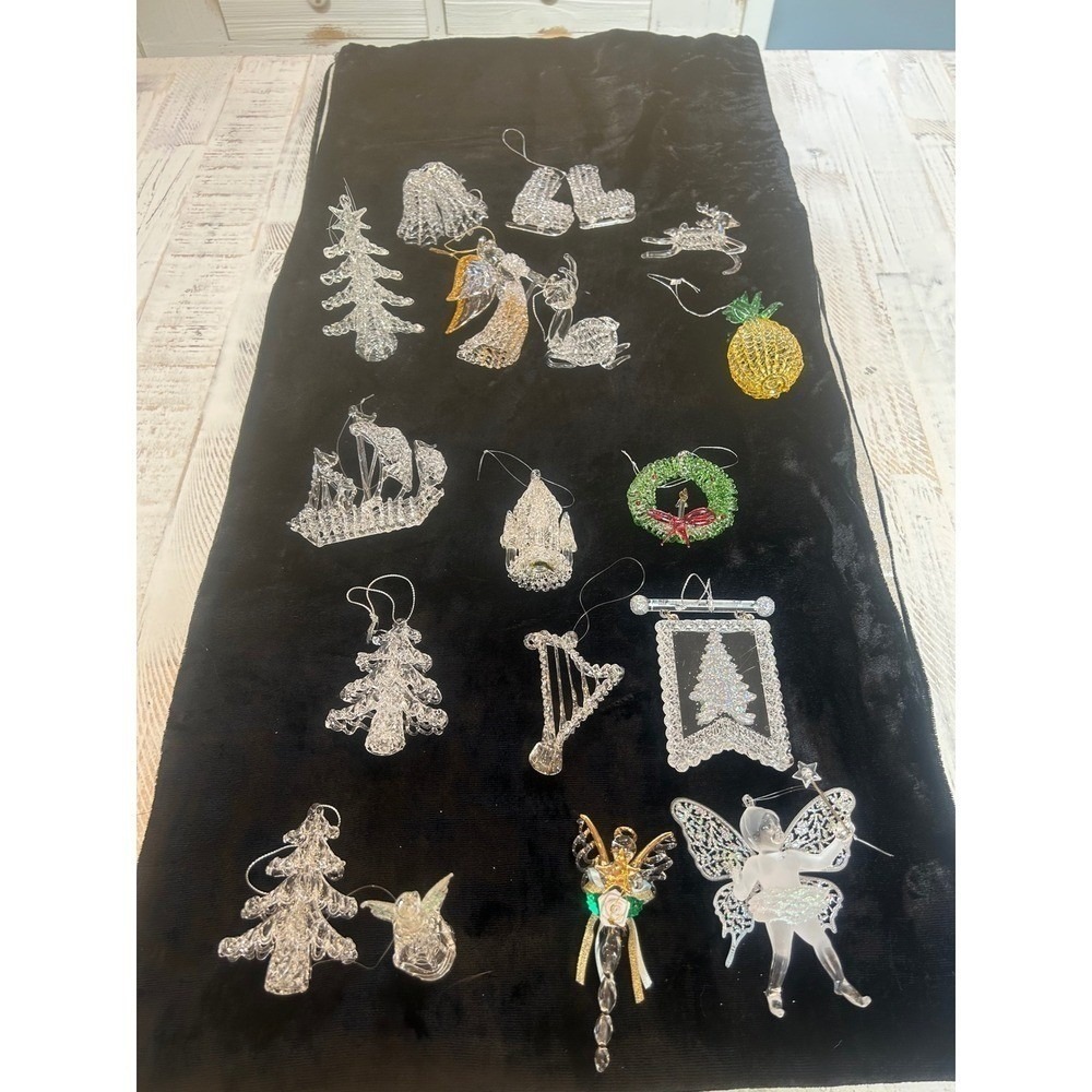 Vintage Spun Glass Christmas Ornament Lot 15pc Angel Fairy Tree Ice Skates Clear